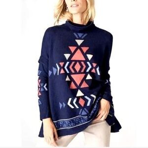 J.Jill | Navy Geometric Turtleneck Sweater Size Small Petite